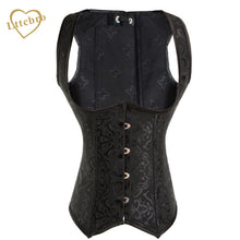Women's Black Brocade Steel Boned Steampunk Tesla Underbust Corset Waist Cincher Vest S,M,L,XL,XXL,3XL,4XL,5XL,6XL Plus