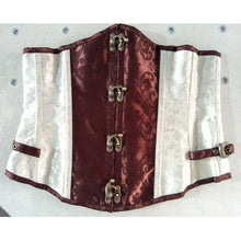 Brown and Lvory Underbust Corset Goth Buckle Highest Quality Flowers Pattern Steampunk Corset