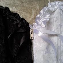 White and Black Front Zipper Corset Pleated Trim