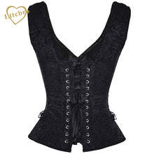 Black Brocade Corste Top Vest Sexy Clothing Waist Trainer Corset Gothic Waist Corsets Halloween Steel Boned Steampunk Clothing
