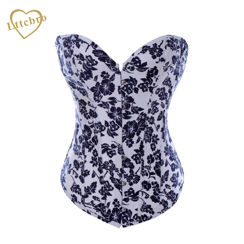 Black Floral Print Denim Corset Top