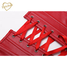 Zipper Faux Leather Corset Waist Trainer Plus Size Steampunk Corset Women Long Torso Waist Corset Red Bustie Top S-6XL