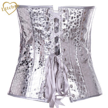 Silver Strapless Steampunk Faux Leather Overbust Corset