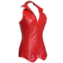 Red or Black Faux Leather Corset Vest & Matching G-String