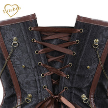 Brown Halloween Costume Corset Women's Spiral Steel Boned Steampunk Gothic Bustier Corset with Chains