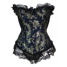 Gold Flower Brocade Metal Boning Corset with Lace Trim