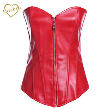 Zipper Faux Leather Corset Waist Trainer Plus Size Steampunk Corset Women Long Torso Waist Corset Red Bustie Top S-6XL