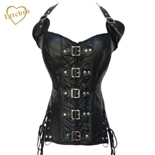 2016 Faux Leather Corset Top Woman Leather Corset Buckle Bustier SteamPunk Gothic Studded Corset Corselet