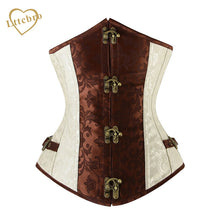 Brown and Lvory Underbust Corset Goth Buckle Highest Quality Flowers Pattern Steampunk Corset