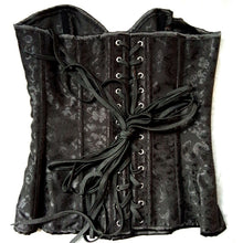 Black Buckle Steampunk Overbust Corset with Buckles Busk Closure Strong Corset Cord Lacing Back and Modesty Panel