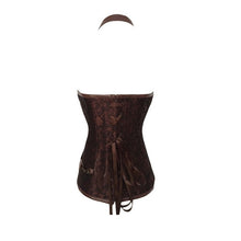 Retro Bustiers Corsets Women Zipper Brown Brocade Steampunk Corset Top With G-string Plus size 3XL-6XL Sexy lingerie Corset set