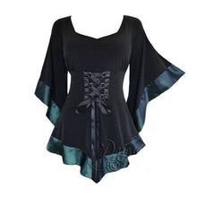 Womens Gothic Dress - Flared Sleeve Lace Up Loose Medieval Steampunk Costume Cosplay