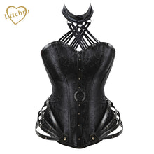 Womens Halloween Corsets Steampunk Goth Halter Faux Leather Brocade Steel Boned Bustier Waist Cincher Corset Top