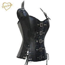 2016 Faux Leather Corset Top Woman Leather Corset Buckle Bustier SteamPunk Gothic Studded Corset Corselet