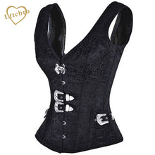 Black Brocade Corste Top Vest Sexy Clothing Waist Trainer Corset Gothic Waist Corsets Halloween Steel Boned Steampunk Clothing