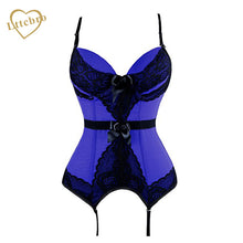 Sexy Lace Bustier Garter With Adjustable Straps and Garters Underwire Padded Bra Cups Mesh Bows Sets