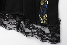 Gold Flower Brocade Metal Boning Corset with Lace Trim