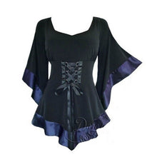 Womens Gothic Dress - Flared Sleeve Lace Up Loose Medieval Steampunk Costume Cosplay