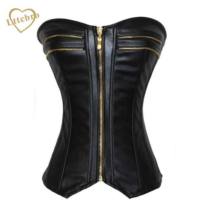 Black Zipper Leather Corset