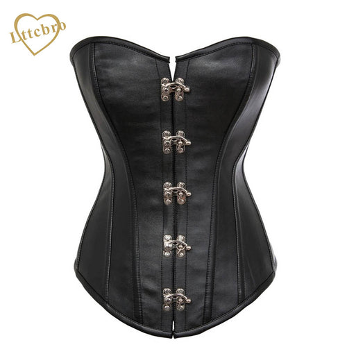 Black Steampunk Faux Leather Overbust Corset