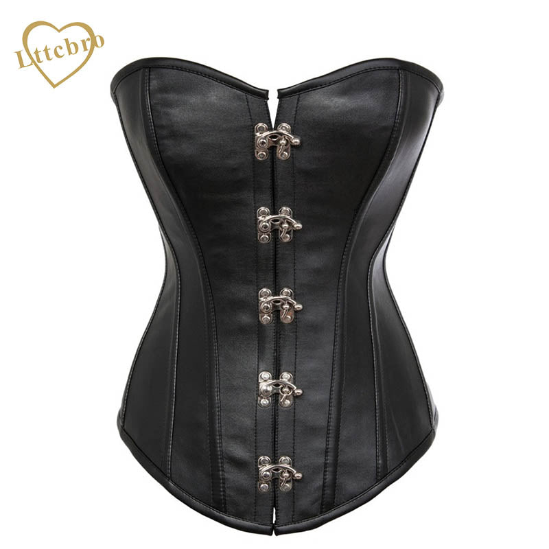 Black Steampunk Faux Leather Overbust Corset