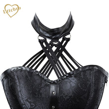 Womens Halloween Corsets Steampunk Goth Halter Faux Leather Brocade Steel Boned Bustier Waist Cincher Corset Top