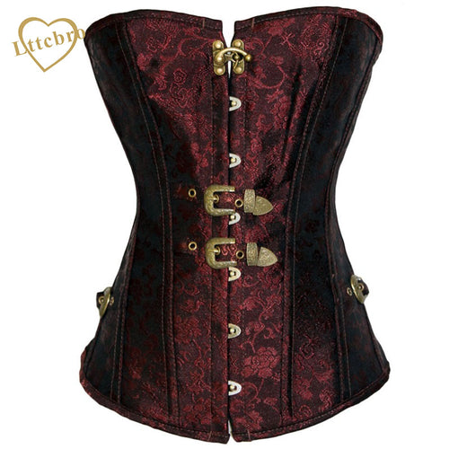 Steampunk Corset Claret-Red Brocade For Women Sexy Gothic Steel Boned Corset And Bustier Ladies Outwear Vintage Corset Overbust