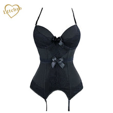 Sexy Lace Bustier Garter With Adjustable Straps and Garters Underwire Padded Bra Cups Mesh Bows Sets