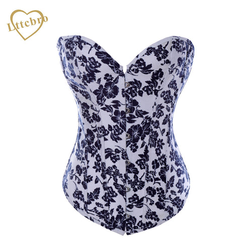 Black Floral Print Denim Corset Top