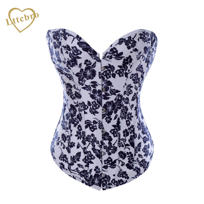 Black Floral Print Denim Corset Top