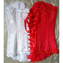 White and Red Front Zipper Corset Pleated Trim
