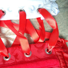 White and Red Front Zipper Corset Pleated Trim