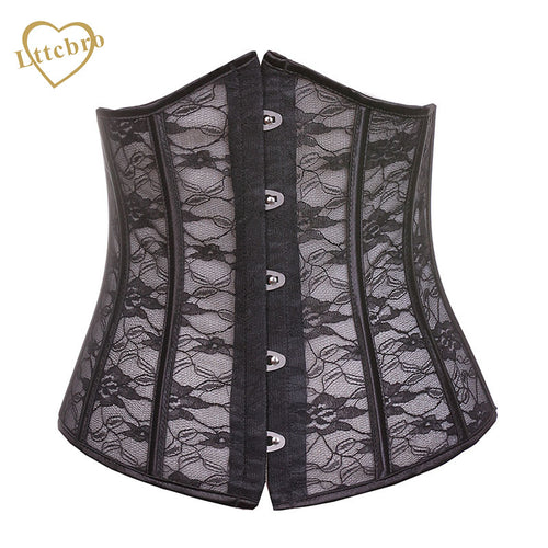 Hot Floral Pattern Underbust Corset Top Sexy Lingerie Wedding corset corpetes e espartilhos sexy Black Seethrough