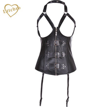 Sexy Faux Leather Steampunk 10 Spiral Steel Boned Zip Lace-Up Corset Party Dress Strapy Waist Shaper Black Lingerie Corset Thong