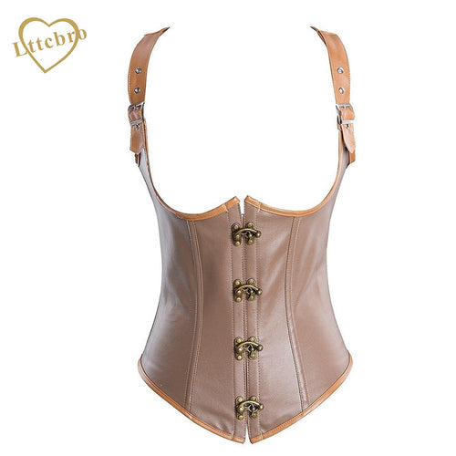 Sexy Women's Faux Leather Steampunk Underbust Corset Shaper Gothic Bustier
