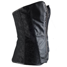Women Jacquard Steampunk Overbust Corset Zipper Faux Leather Front Brocade Corset and Bustier Top Gothic Strapless Cotton lining