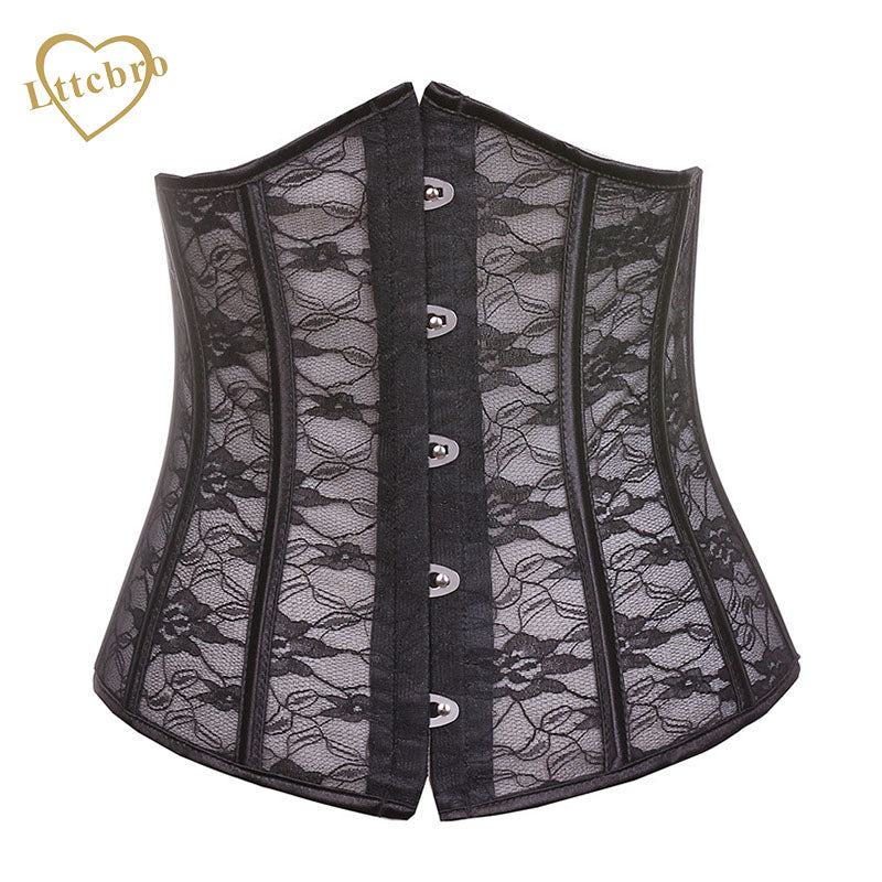 Hot Floral Pattern Underbust Corset Top Sexy Lingerie Wedding corset corpetes e espartilhos sexy Black Seethrough