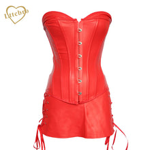 Gothic Faux Leather Corset Dress for dancer Burlesque Overbust Bustier Korsett Body Shaper corpete PU Corselet