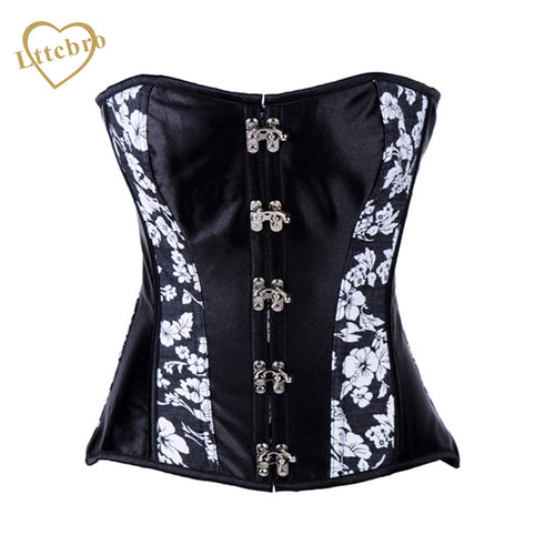 Cross Buckle Front Black Satin Corset
