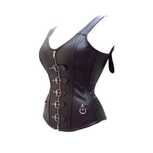 Black Halter Faux Leather Steel Boned Overbust Corsets