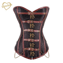Brown Halloween Costume Corset Women's Spiral Steel Boned Steampunk Gothic Bustier Corset with Chains