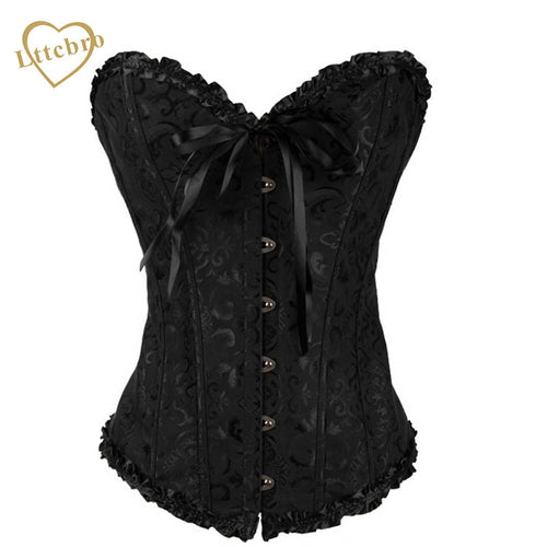 Sweetheart Brocade Overbust Pattern Corset Top with G-String