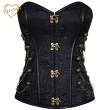 Waist Overbust Corset Steel Boned Corset Top Steampunk Corset Bustiers With Chain Gothic Bustier Spiral Boned Brown and Black