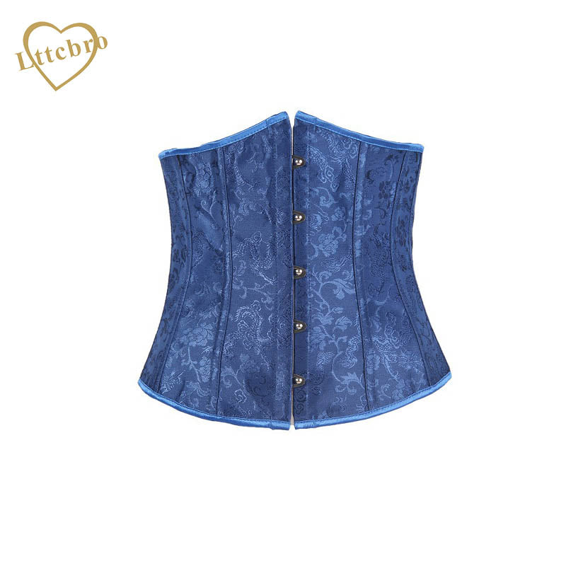 Blue Brocade Waist Underbust Corset Gothic Burlesque Costume Corpetes DropShip Sexy Bustier Korsett Waist Trainer