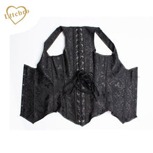 Women's Black Brocade Steel Boned Steampunk Tesla Underbust Corset Waist Cincher Vest S,M,L,XL,XXL,3XL,4XL,5XL,6XL Plus