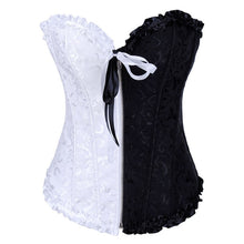 White and Black Front Zipper Corset Pleated Trim
