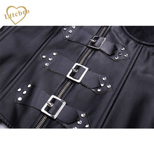 Sexy Faux Leather Steampunk 10 Spiral Steel Boned Zip Lace-Up Corset Party Dress Strapy Waist Shaper Black Lingerie Corset Thong