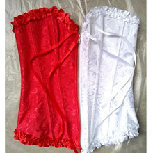 White and Red Front Zipper Corset Pleated Trim
