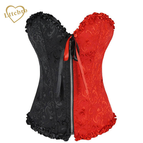 Black and Red Brocade Zipper Corset