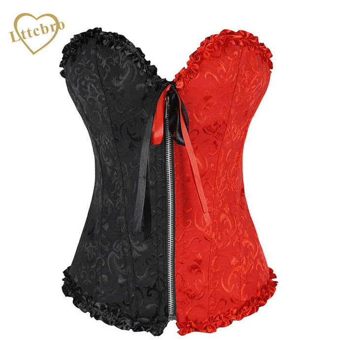 Black and Red Brocade Zipper Corset